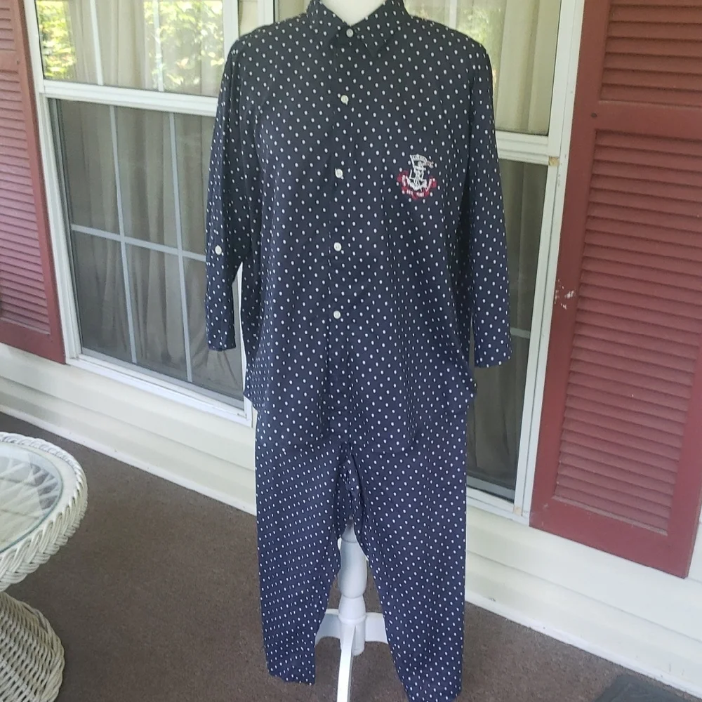 LRL RALPH LAUREN Capri Style Polka Dot Pajama Set - Navy - Picture 1 of 12